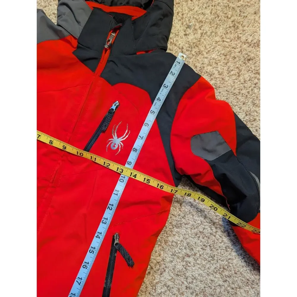Spyder Boys Red Grey Hooded Ski Jacket Coat Winter Warm Size Kids 10